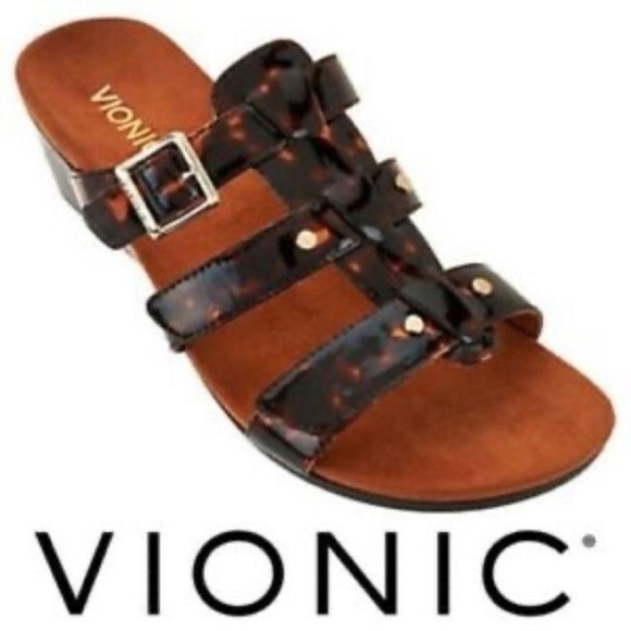 Vionic Orthotic Adjustable Triple Strap Slide Wedges - Picture 1 of 5